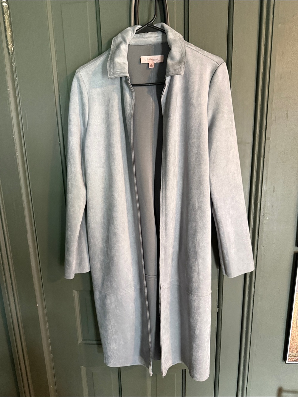 Philosophy Light Blue Suede-Look Trench Coat